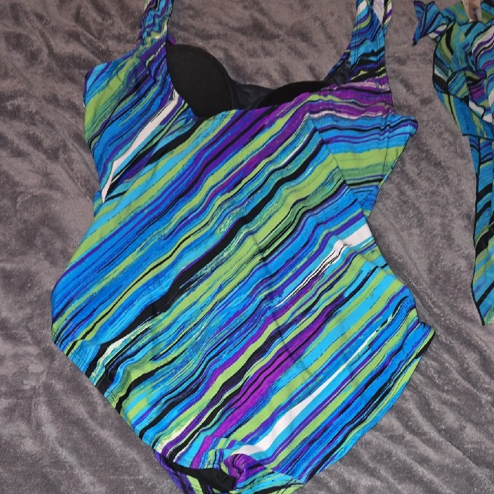 Swimsuits For All Multicolor Striped One Piece - Picture 3 of 8